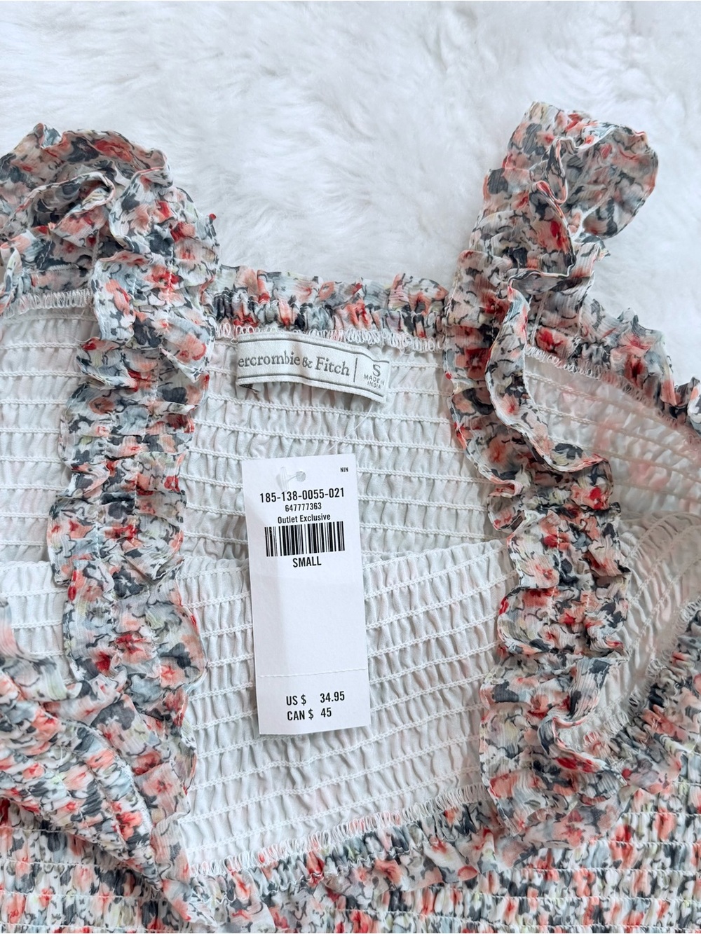 Abercrombie & Fitch white multicolor floral smocked tank top - Picture 3 of 4